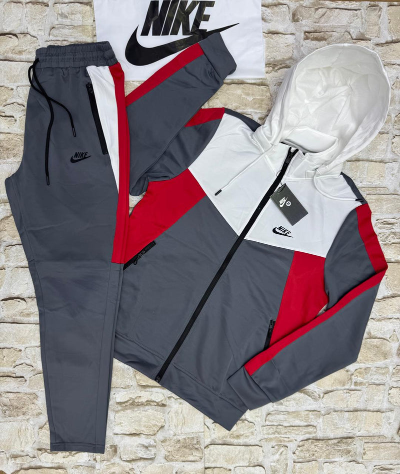 CONJUNTO NIKE TECH - CINZA/BRANCO/VERMELHO